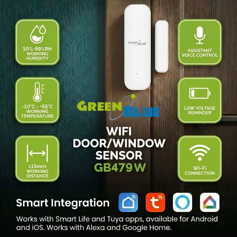 GREENBLUE GB479 W bezdrôtový Wi-Fi senzor dverí/okna, biely