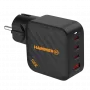 HAMMER RapidCharge 100W GaN napájací zdroj, 2x USB-C PD 100W + 1x USB-A QC 30W, čierny