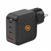 HAMMER RapidCharge 100W GaN napájací zdroj, 2x USB-C PD 100W + 1x USB-A QC 30W, čierny
