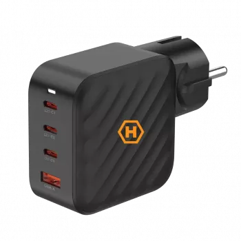 HAMMER RapidCharge 100W GaN napájací zdroj, 2x USB-C PD 100W + 1x USB-A QC 30W, čierny