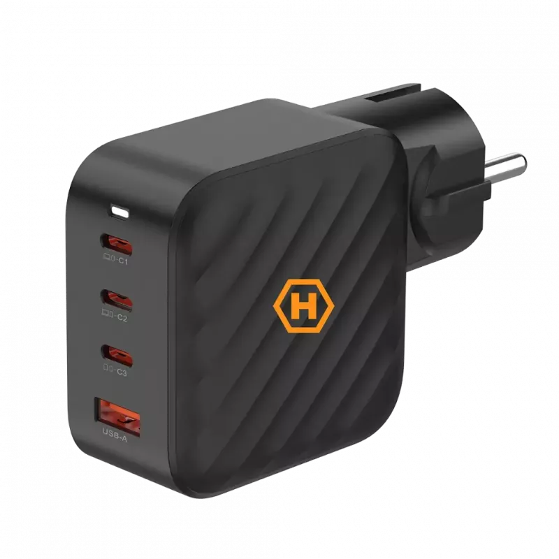 HAMMER RapidCharge 100W GaN napájací zdroj, 2x USB-C PD 100W + 1x USB-A QC 30W, čierny