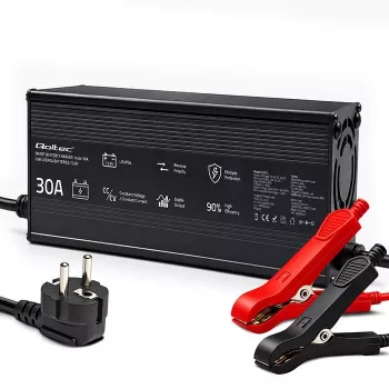 Qoltec LiFePO4 nabíjačka batérií 12V 30A s LED indikátormi a inteligentným 3-stupňovým nabíjaním