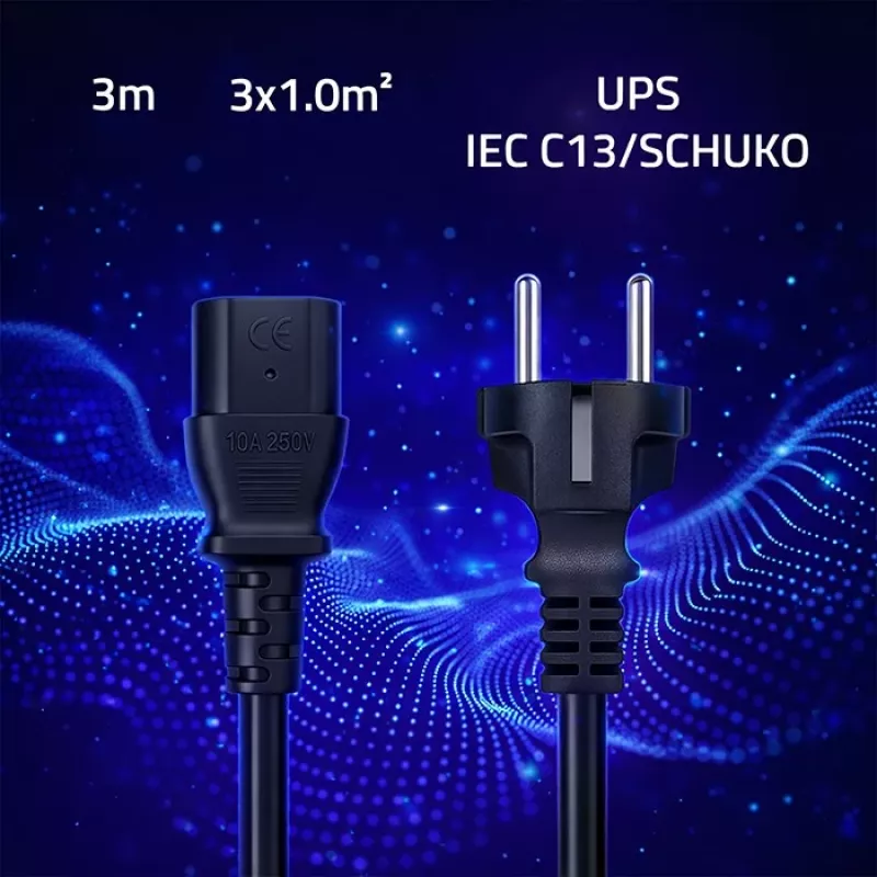 QOLTEC 54627 Schuko na IEC C13 napájací kábel 3m 3x1mm² čierny
