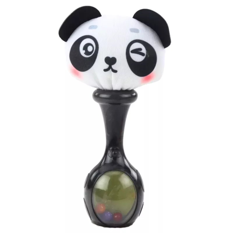 LEAN TOYS Sada hrkálok s mäkkými loptičkami, motívy opice a pandy, 2 ks