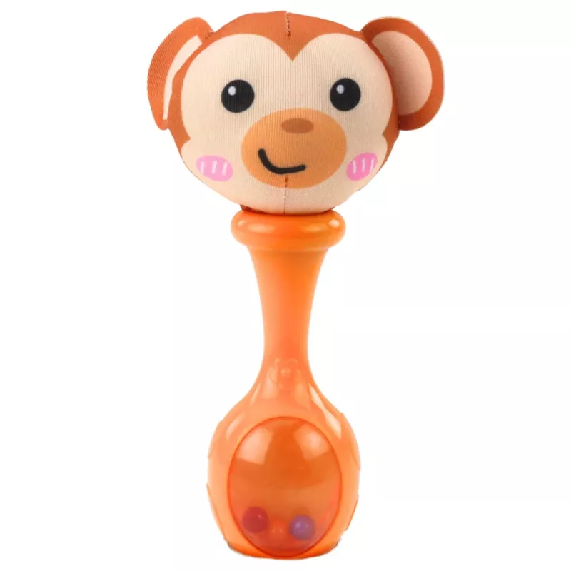 LEAN TOYS Sada hrkálok s mäkkými loptičkami, motívy opice a pandy, 2 ks