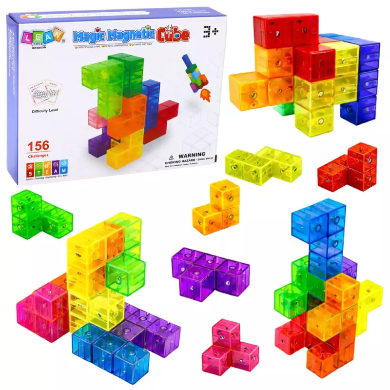 LEAN TOYS Magnetické stavebnice Magic Cube puzzle 156 výzvových kariet 9 dielov
