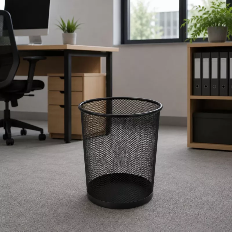 LEAN Kancelársky odpadkový kôš z kovovej mriežky, okrúhly, čierny, 10 L