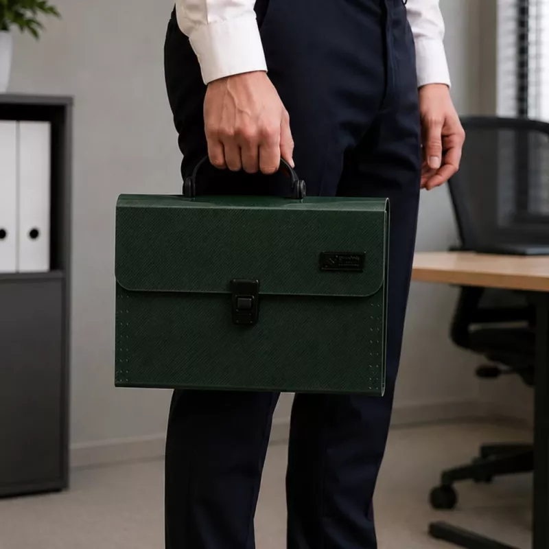 LEAN Organizér na dokumenty, 13 priehradiek, zelený, A4, držiak
