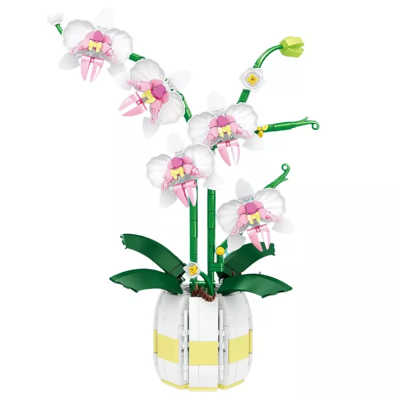 LEAN TOYS Orchidea stavebnica Orchidea v kvetináči ružová a biela 616 dielov