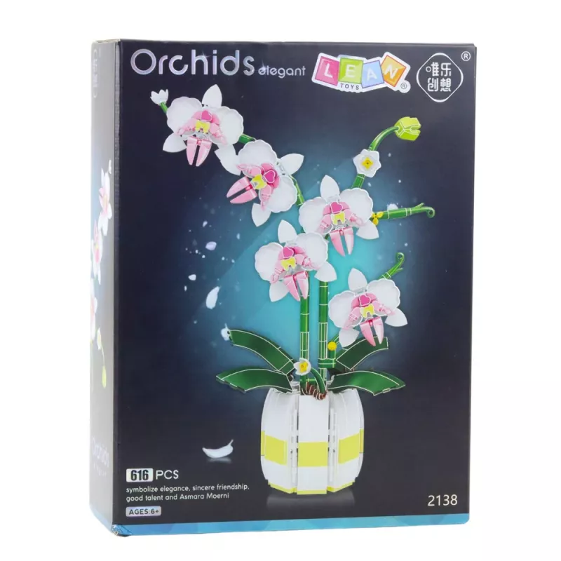 LEAN TOYS Orchidea stavebnica Orchidea v kvetináči ružová a biela 616 dielov