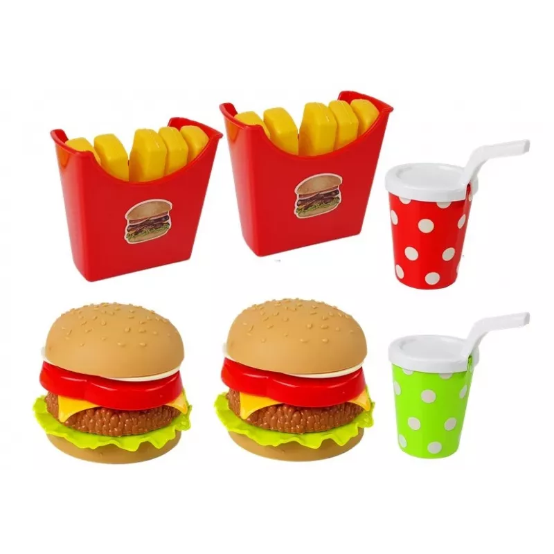 LEAN TOYS sada hamburger a hranolky s táckou | fast-food hračka