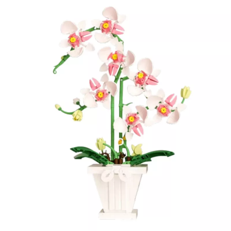 LEAN TOYS orchidea stavebnica orchidea v kvetináči ružová a biela 718 dielov
