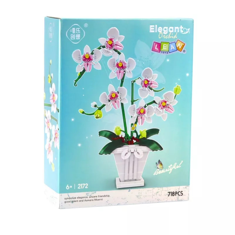 LEAN TOYS orchidea stavebnica orchidea v kvetináči ružová a biela 718 dielov