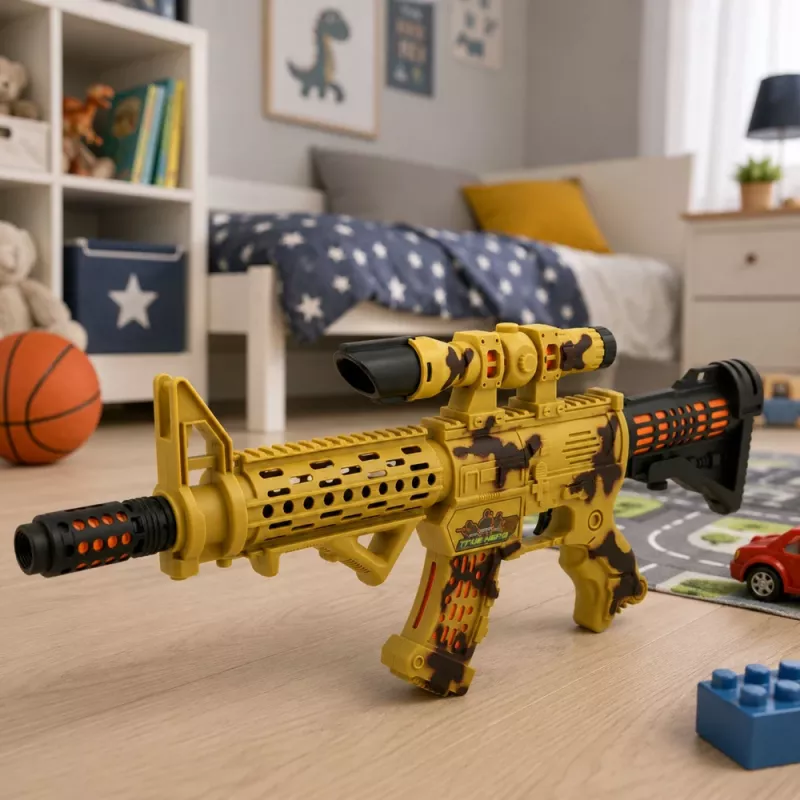 LEAN TOYS hračkárska puška maskovanie puškohľad pohyblivý tlmič svetlo a zvuk 54 cm