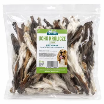 PETITTO králičie uši s kožušinou psie maškrty, 500 g