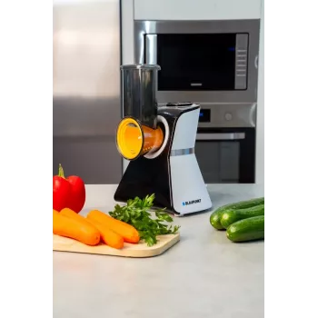 Blaupunkt Slicer FPS502 elektrický kuchynský robot 150 W nerezový nôž s vlnitým ostrie 190 mm nastaviteľná hrúbka rezu 0-15 mm čierna/strieborná