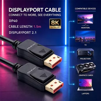 QOLTEC DisplayPort kábel M/M v2.1 40G 1,5 m
