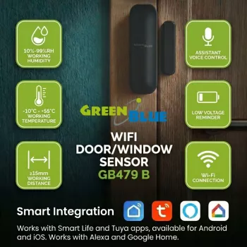GREENBLUE GB479 B bezdrôtový Wi-Fi senzor dverí/okna - biely