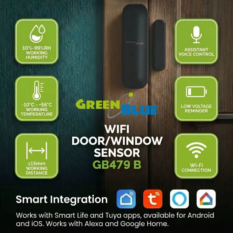 GREENBLUE GB479 B bezdrôtový Wi-Fi senzor dverí/okna - biely