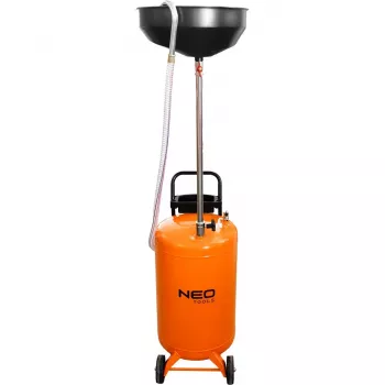 NEO TOOLS 10-810 mobilný vozík na zachytávanie oleja, gravitačný, 70 l nádrž, pneumatické vypúšťanie, 420 mm záchytná vaňa, výškovo nastaviteľný 1000-1600 mm