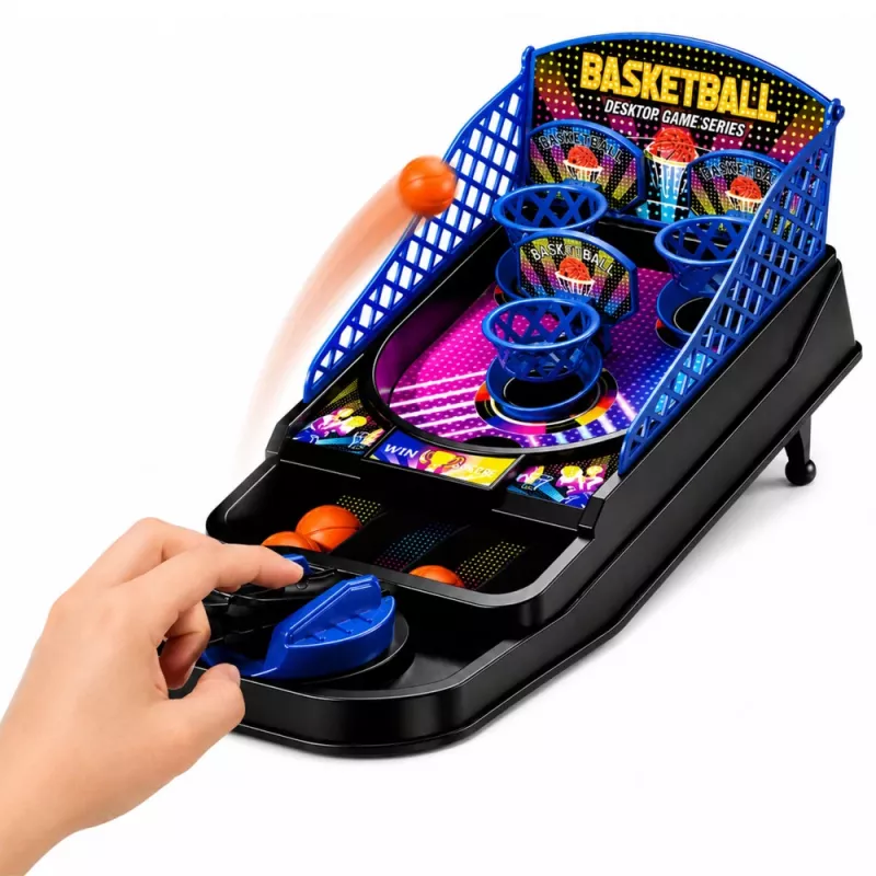 LEAN TOYS Mini stolná basketbalová arkádová hra s 3 košmi a odpaľovacím zariadením