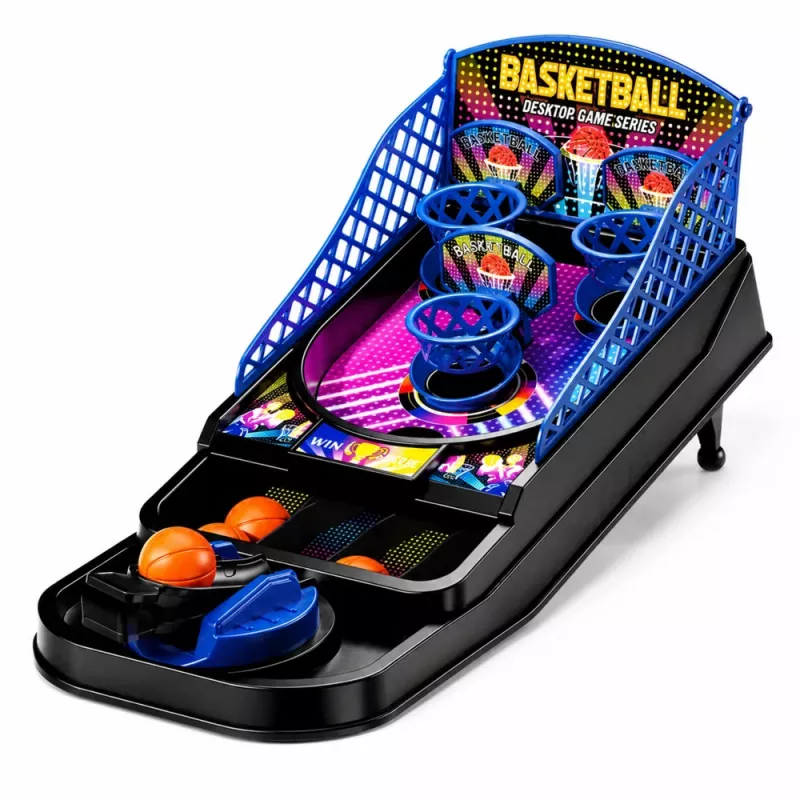 LEAN TOYS Mini stolná basketbalová arkádová hra s 3 košmi a odpaľovacím zariadením