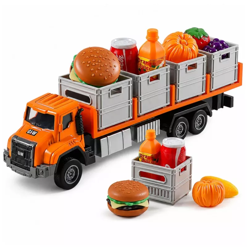 LEAN TOYS Oranžové nákladné auto na prepravu potravín 1:55 die-cast model