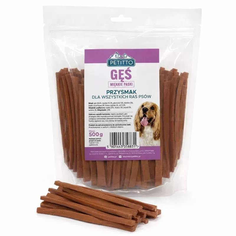 PETITTO mäkké husacie pásiky psie maškrty 500g