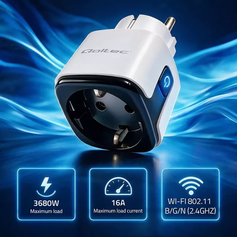 QOLTEC Smart WiFi zásuvka 16A s monitorovaním energie a časovačom