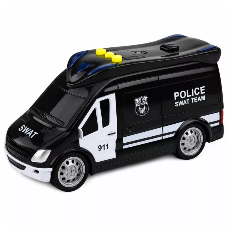 LEAN TOYS SWAT špeciálna jednotka policajné auto van s osvetlením a zvukom, mierka 1:32, Pull-Back-Action, Die-Cast kov