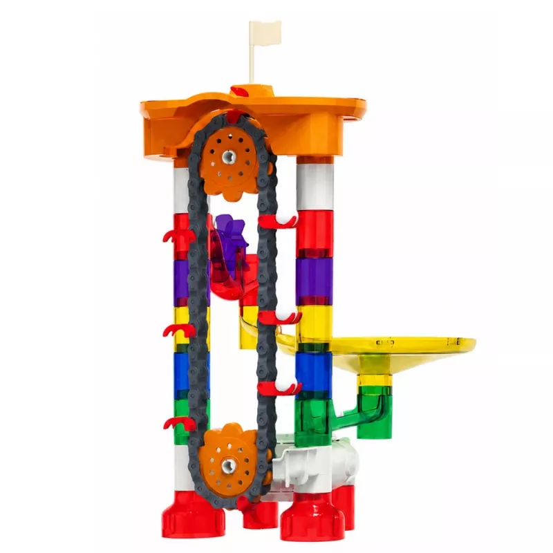 LEAN TOYS Konštrukčné kocky vesmírna dráha pre loptičky tunel farebné 3D 85 dielov