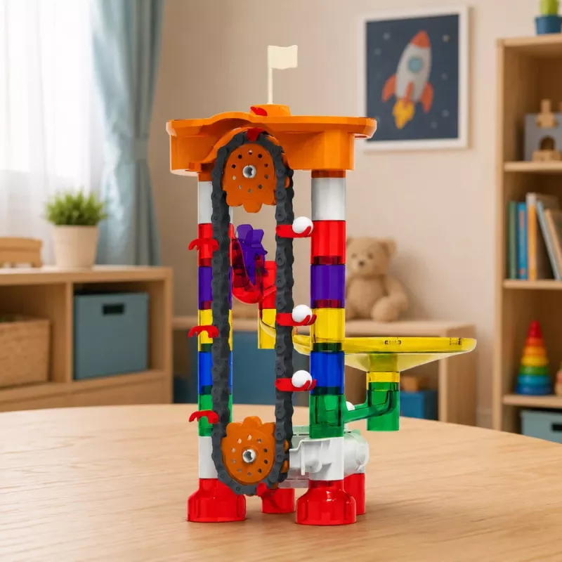 LEAN TOYS Konštrukčné kocky vesmírna dráha pre loptičky tunel farebné 3D 85 dielov