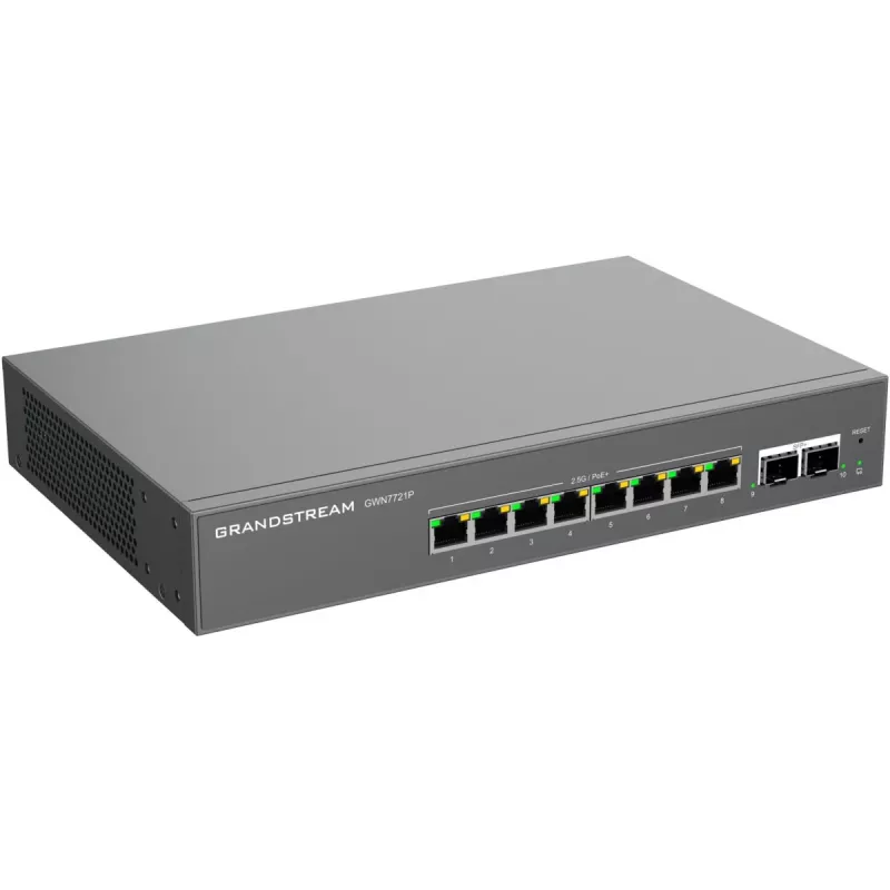 Grandstream GWN7721P Layer 2 Lite Managed 2,5-Gigabit PoE+ switch, 5 portov (4x 2,5G PoE+, 1x 2,5G), 60W budget, bez ventilátora, cloud/web správa