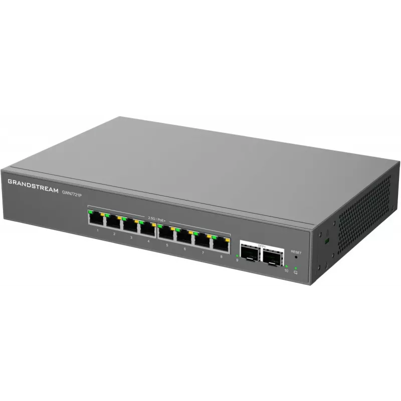 Grandstream GWN7721P Layer 2 Lite Managed 2,5-Gigabit PoE+ switch, 5 portov (4x 2,5G PoE+, 1x 2,5G), 60W budget, bez ventilátora, cloud/web správa