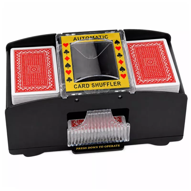 LEAN TOYS automatický elektronický miešač kariet pre 2 balíčky - na batérie, ABS plast, čierny