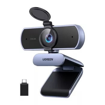 UGREEN FineCam Lite 4K UHD webkamera s 4-mikrofónovým poľom, Privacy-Shutter, nastaviteľným zorným poľom, Auto-Framing, HDR, USB-C, sivá