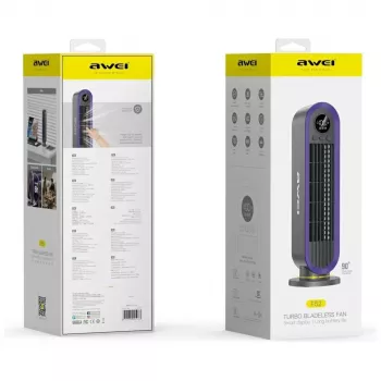 AWEI F52 prenosný vežový ventilátor 3600mAh USB-C nabíjateľný sivý