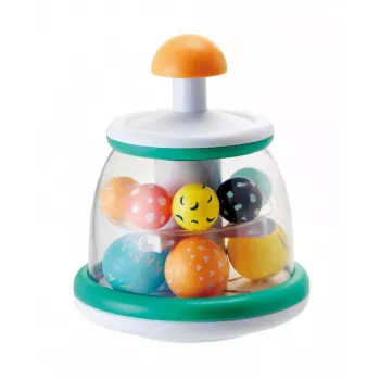 B-KIDS Rollabout Ball Top Infantino – mätová hračka vlčok s hrkajúcimi guličkami pre bábätká od 6 mesiacov