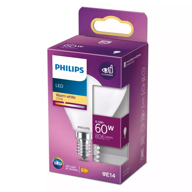 Philips LED Classic 5.5W E14 P45 teplá biela 806lm matovaná žiarovka (ekvivalent 60W)