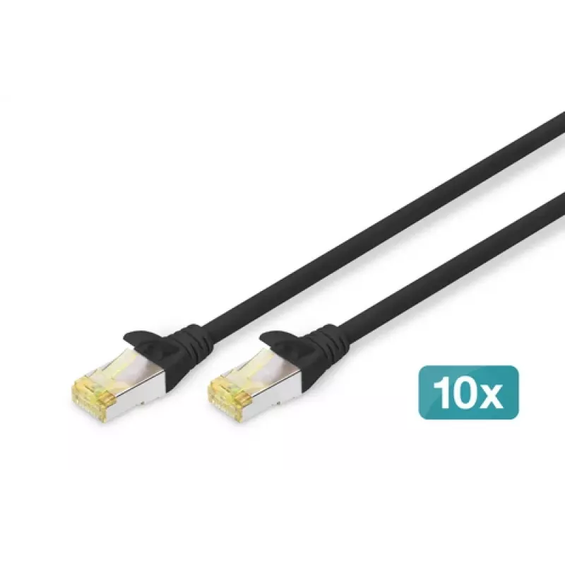 DIGITUS patch kábel - CAT6a - S/FTP - Snagless - Cu - 0,5 m - čierny - balenie 10 ks