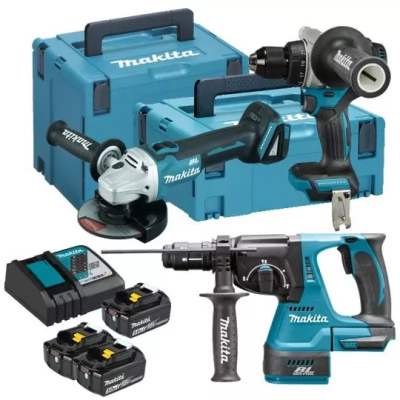 Makita 18V LXT Combo Kit DLX3202TJ (3x5.0Ah, 2x kufrík Makpac) - DHP482, DGA506, DHR243