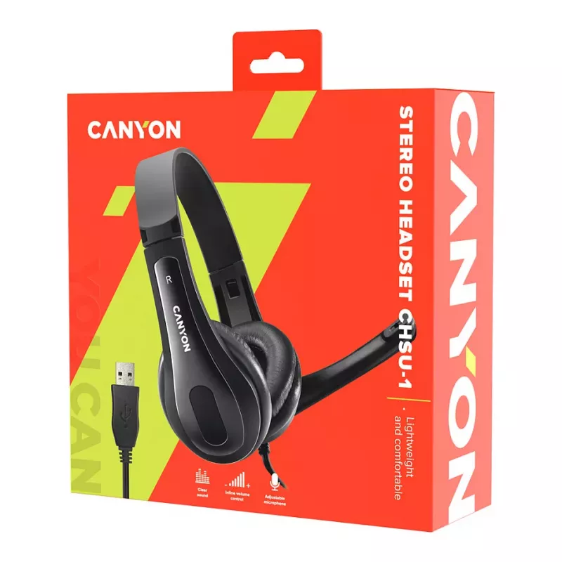 CANYON PC Headset CHSU-1 PC Mic USB 2m čierny
