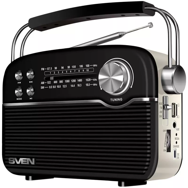 Reproduktor SVEN SRP-500, čierny (3W, Bluetooth, FM/AM/SW, USB, microSD, AUX, batéria)