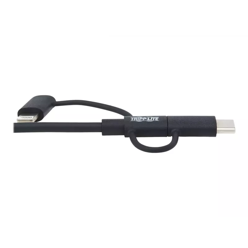 Eaton Tripp Lite Series univerzálny USB-A na Lightning, USB Micro-B a USB-C synchronizačný/nabíjací kábel (M/3xM), MFi certifikovaný, čierny, 1,8 m