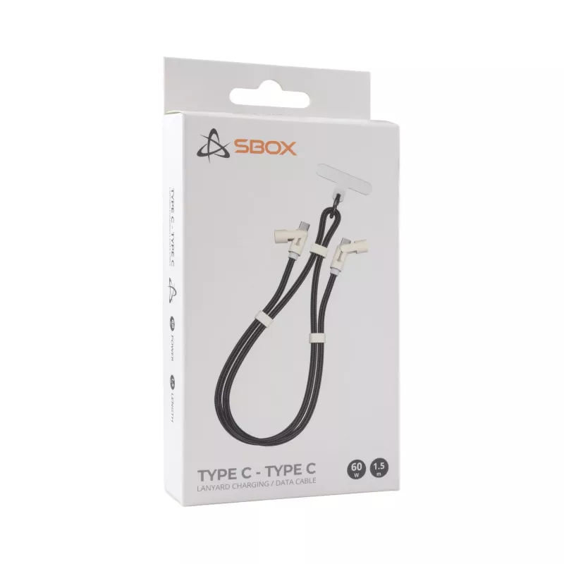 SBOX LANYARD BLACK kábel USB-C na USB-C 1,5 m čierny