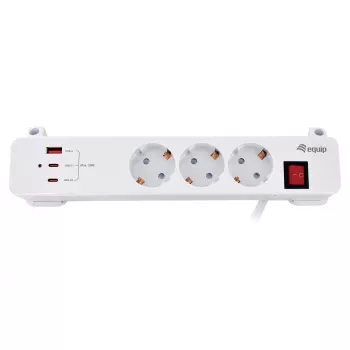 Equip predlžovacia lišta CEE 7/7 90° na 3x Schuko / 2x USB-C + USB-A, biela, 1,5m