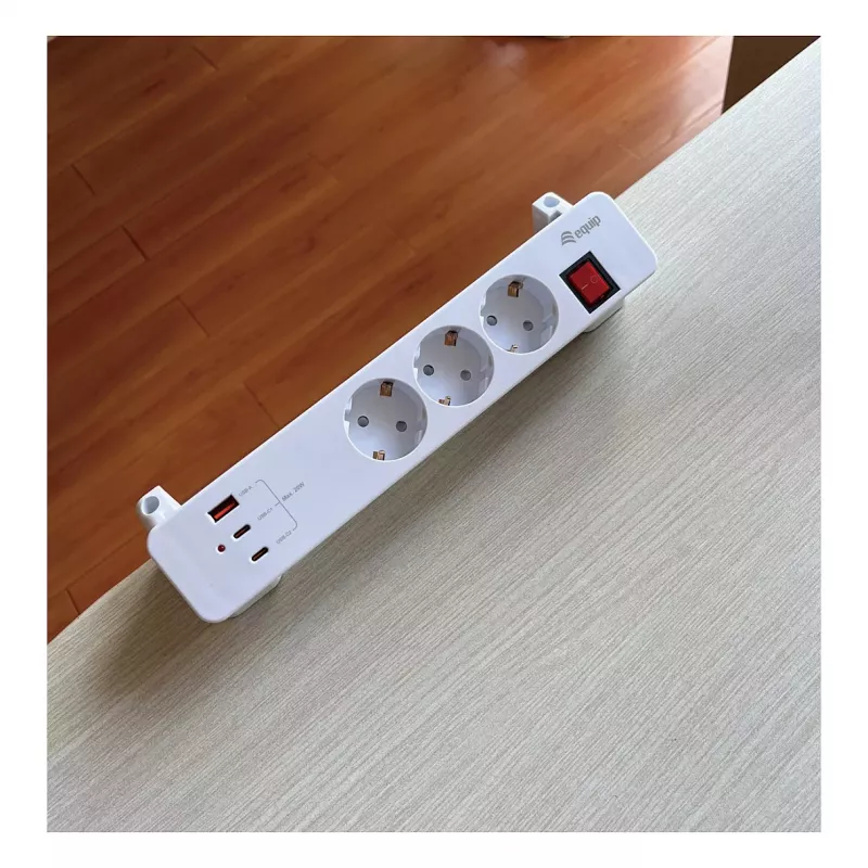 Equip predlžovacia lišta CEE 7/7 90° na 3x Schuko / 2x USB-C + USB-A, biela, 1,5m