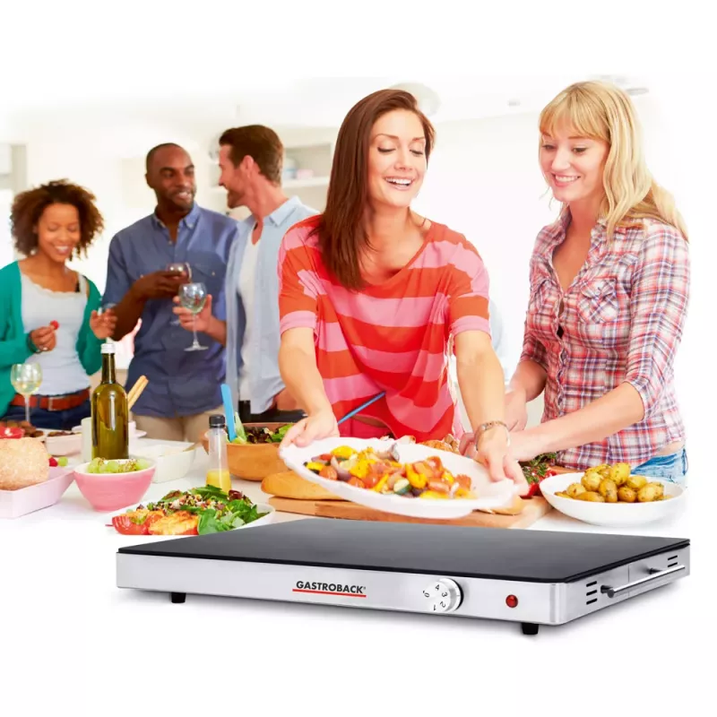 Gastroback 42491 Design ohrievacia platňa – 200 W, nehrdzavejúca oceľ a sklo, 120 °C