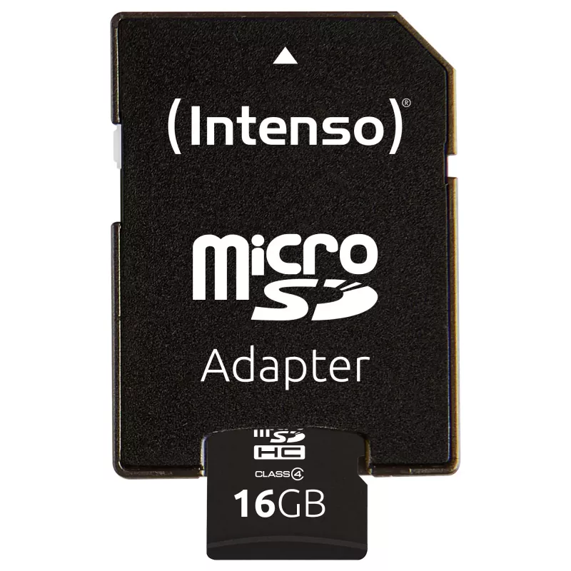 Intenso 16GB MicroSDHC Class 4 pamäťová karta s SD adaptérom, až 21 MB/s rýchlosť čítania, čierna