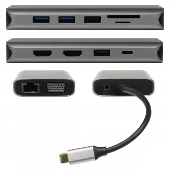 PLUSONIC USB-C dokovací adaptér 8in1 - Space Gray